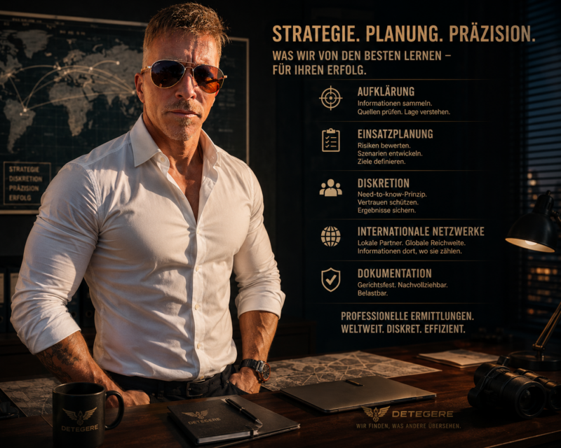 Was Wirtschaftsdetekteien von CIA und Navy SEALs lernen: präzise Planung, Diskretion + internationale Ermittlungen in Hochrisikoländern. Detegere International