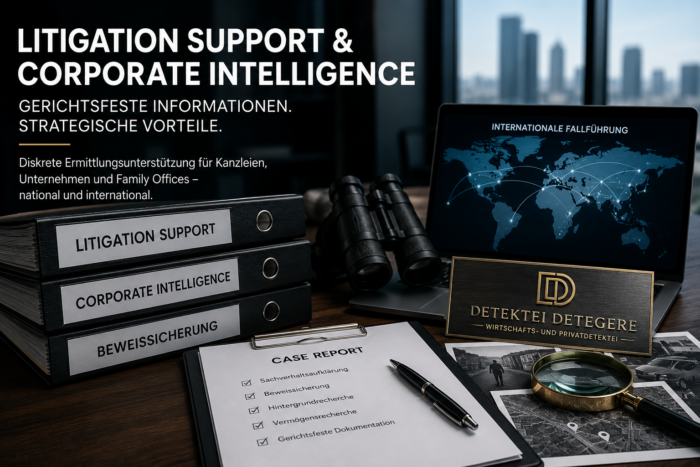 Detegere unterstützt Kanzleien, Unternehmen und Family Offices mit Corporate Intelligence, Litigation Support und gerichtsfester Beweissicherung.