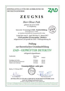 Oliver Peth ausgebildet bei der ZAD in Berlin mit Bestnoten