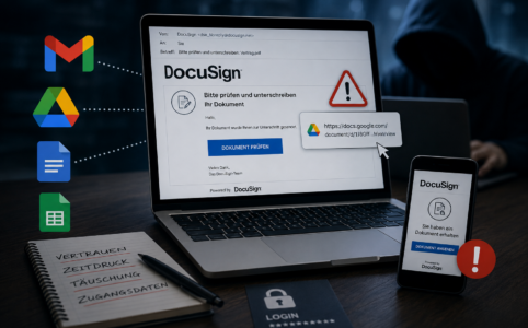 Hacker nutzen Google-Dienste, kompromittierte Accounts und DocuSign-Phishing für gezielte Angriffe auf Unternehmen, Führungskräfte und Finanzabteilungen.