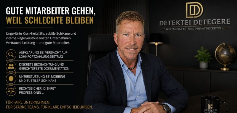 Lohnfortzahlungsbetrug, subtile Schikane und interne Regelverstöße schaden Teams. DETEGERE schafft Klarheit durch diskrete Ermittlungen.