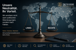 Warum die Detektei Detegere bei Ermittlungen politisch neutral bleibt. Fakten statt Ideologien – objektive Wirtschaftsermittlungen weltweit.