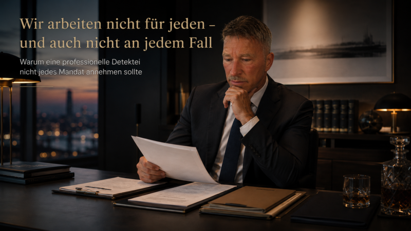 DETEGERE prüft jedes Mandat sorgfältig. Für Anwälte, Unternehmen, Family Offices und anspruchsvolle Privatpersonen mit berechtigtem Interesse.