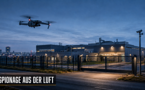 Eine Drohne über einem Münchner Rüstungsbetrieb zeigt: Moderne Spionage beginnt außerhalb des Werkzauns. So schützen Unternehmen sensible Standorte.