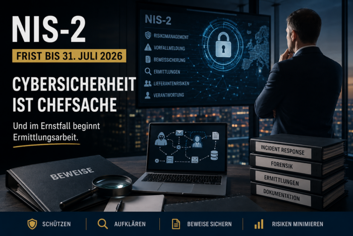NIS-2 erhöht den Druck auf Unternehmen: Warum Cybersicherheit, Beweissicherung, interne Ermittlungen und Wirtschaftsschutz jetzt Chefsache sind.