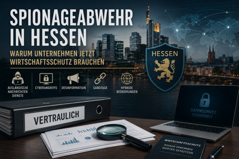 Hessen verstärkt die Spionageabwehr. Warum Unternehmen im Rhein-Main-Gebiet jetzt Daten, Lieferketten und Know-how besser schützen sollten.