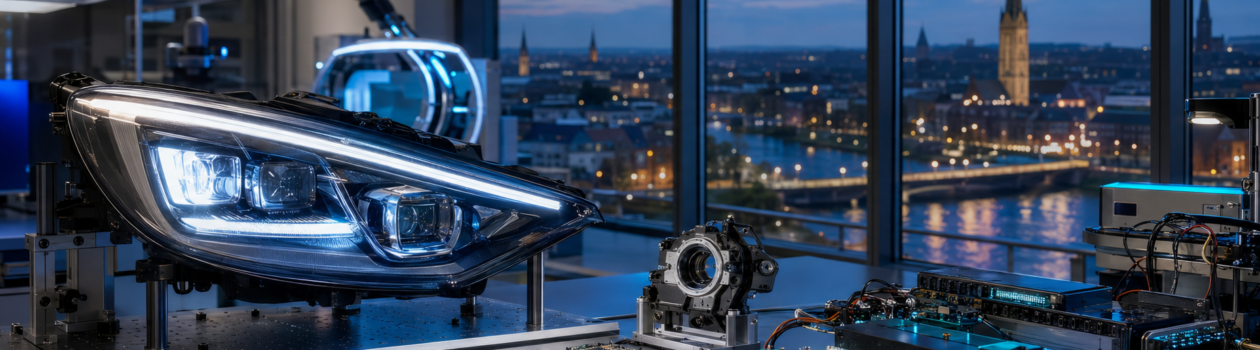 Fahrzeugelektronik, LED-Lichttechnik und Sensorsysteme in einem modernen Entwicklungslabor in Lippstadt