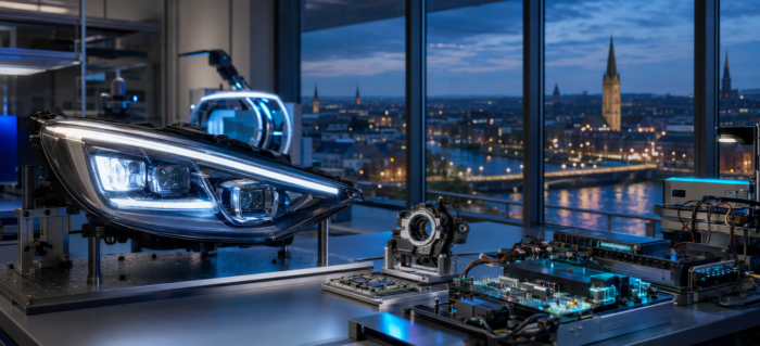 Fahrzeugelektronik, LED-Lichttechnik und Sensorsysteme in einem modernen Entwicklungslabor in Lippstadt 