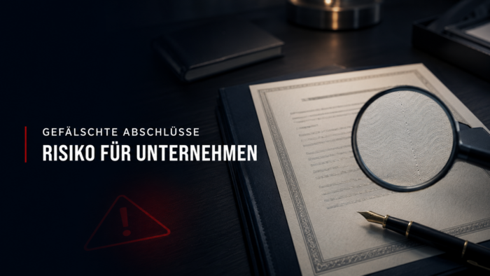 Gefälschte Abschlüsse gefährden Unternehmen. Erfahren Sie, wie Background-Checks Qualifikationen prüfen und Haftungsrisiken reduzieren.