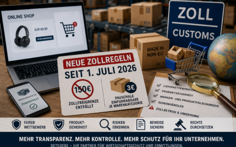 Seit 1. Juli 2026 gelten neue Zollregeln für E-Commerce-Sendungen. Warum Unternehmen Produktfälschungen, Scheinhändler und Lieferkettenrisiken prüfen sollten.