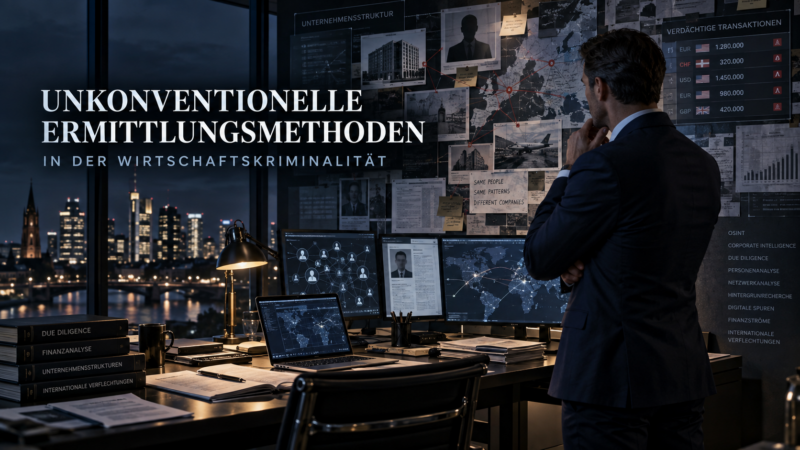 Unkonventionelle Ermittlungsmethoden bei Wirtschaftskriminalität Wie OSINT, HUMINT, Profiling und ungewöhnliche Ermittlungsansätze komplexe Wirtschaftskriminalität aufdecken können. Einblick in moderne Ermittlungsarbeit.