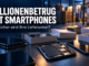 Smartphones, geöffnete Geräte und Verpackungen vor einem Lager als Symbolbild für Lieferantenprüfung und Smartphone-Betrug.
