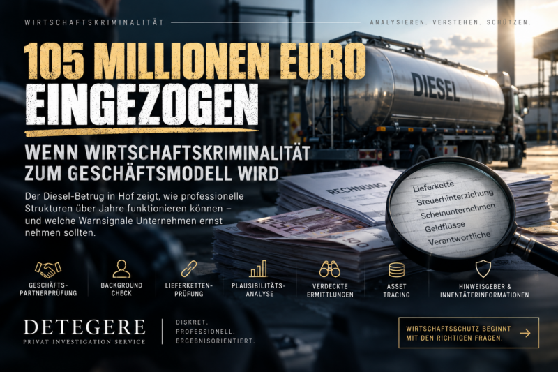 05 Mio. Euro eingezogen: Wirtschaftskriminalität erkennen Diesel-Betrug in Hof: Oliver Peth erklärt Warnsignale, Due Diligence, Asset Tracing und wie Unternehmen Wirtschaftskriminalität früh erkennen.