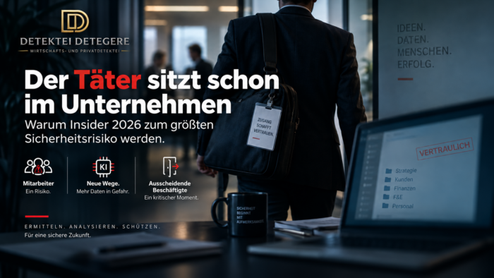 Insider Threat 2026: Warum Mitarbeiter, KI und ausscheidende Beschäftigte zum Risiko werden – und wie Unternehmen Verdachtsfälle professionell aufklären. 